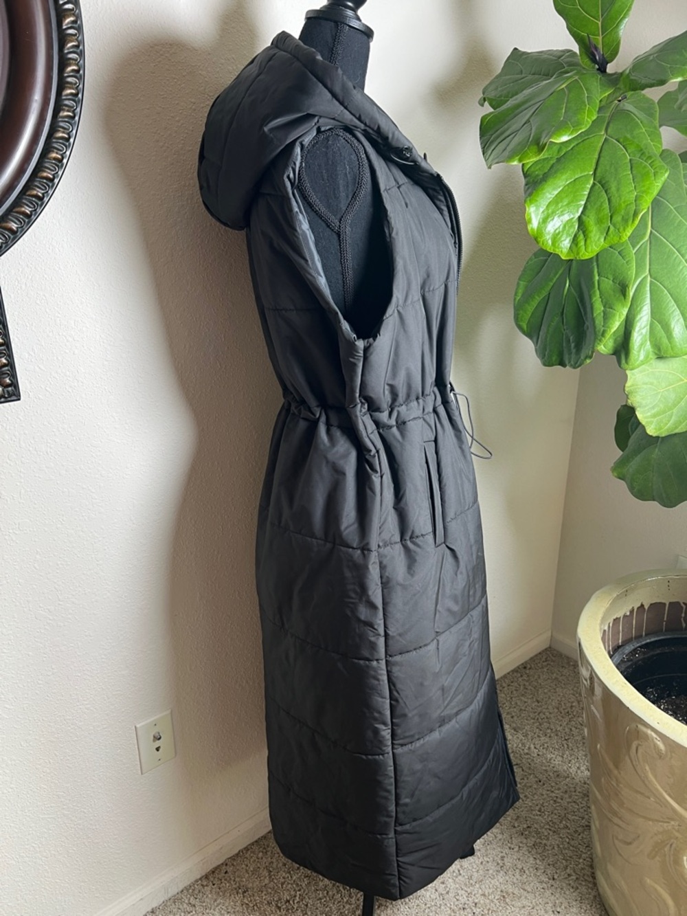 Women's Long Quilted Vest Hooded Maxi Length Sleeveless Puffer Vest Padded L - Picture 9 of 16